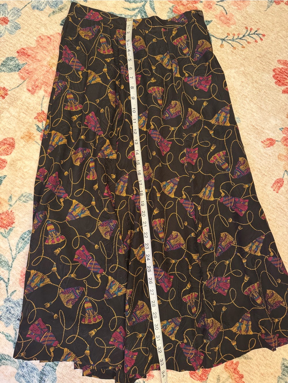 Casual Corner Black A-Line Skirt with Pink and Gold Pattern - Picture 4 of 5
